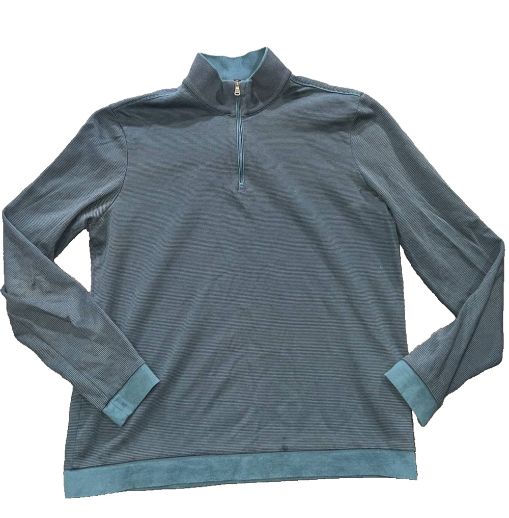 Hugo Boss Sweater Mens Blue 1/4 Zip Mock Neck Cotton Knit Pullover M A010161